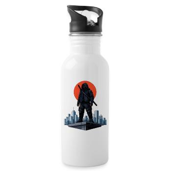 Urban Ninja in front of a red moon - Water bottle with straw - white - Right
