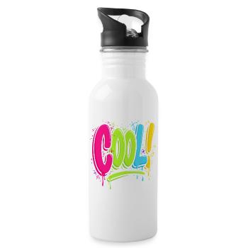 Cool Graffiti Street Art Neon Spray Design Shirt - Water bottle with straw - white - Right