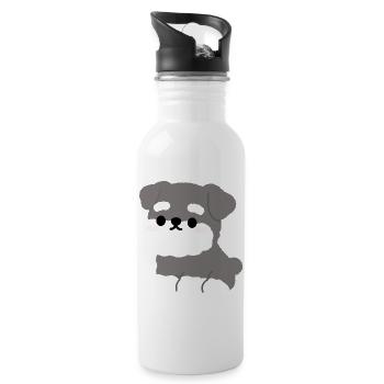 Grey Fluffy Schnauzer Pup Charm - Water bottle with straw - white - Right
