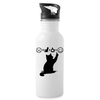 Cat Black Coffee Design Minimalist Humor - Water bottle with straw - white - Right