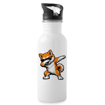 Dabbing Akita Inu in Comic Style - Water bottle with straw - white - Right