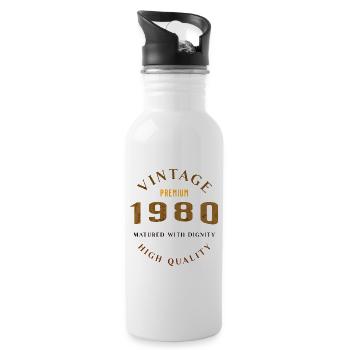 Matured With Dignity 1980 Retro Look Design - Water bottle with straw - white - Right