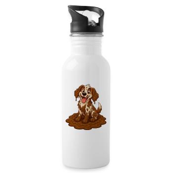 Happy Muddy Dog Puddle Champion - Water bottle with straw - white - Right