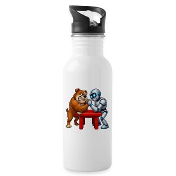 Bulldog Armdrücken Nervöser Roboter - Trinkflasche mit integriertem Trinkhalm - Weiß - Rechts