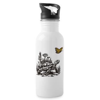 Turtle and butterfly - Water bottle with straw - white - Right