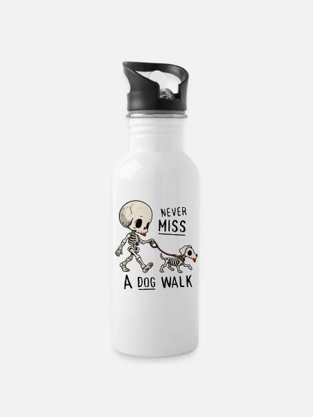 Never miss a dog walk - Trinkflasche mit integriertem Trinkhalm - Weiß