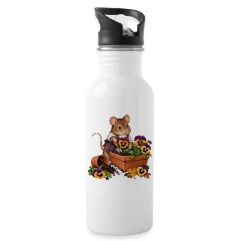 Feldmaus pflanzt Stiefmütterchen - Trinkflasche mit integriertem Trinkhalm - Weiß - Rechts