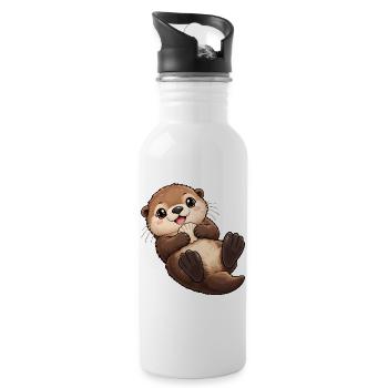Seeotter Kawaii Style – Süßer Otter - Trinkflasche mit integriertem Trinkhalm - Weiß - Rechts
