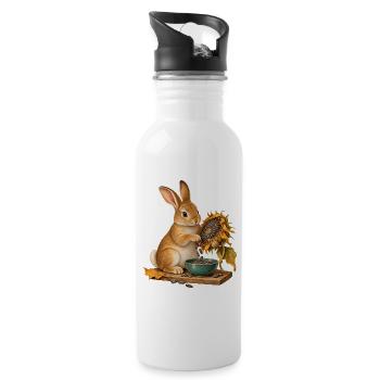 Kaninchen sammelt Sonnenblumensamen - Trinkflasche mit integriertem Trinkhalm - Weiß - Rechts