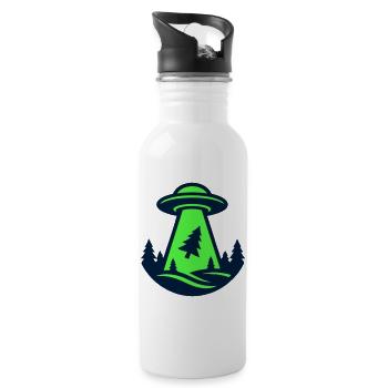 Ufo Wald Entfuehrung Grafik - Trinkflasche mit integriertem Trinkhalm - Weiß - Rechts