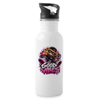 Good Vibes Teddybär Graffiti - Trinkflasche mit integriertem Trinkhalm - Weiß - Rechts