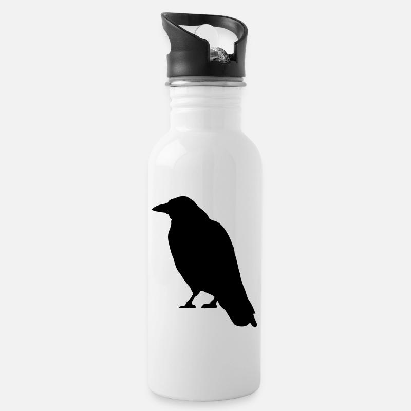 Black Crow Vogel - Trinkflasche mit integriertem Trinkhalm - Weiß