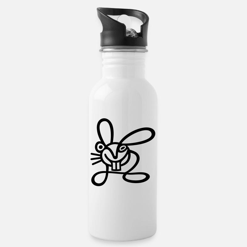 Strichhase - Trinkflasche mit integriertem Trinkhalm - Weiß