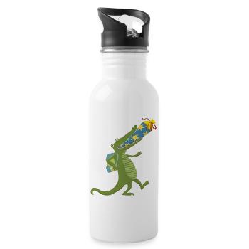Schulkrokodil - Trinkflasche mit integriertem Trinkhalm - Weiß - Rechts