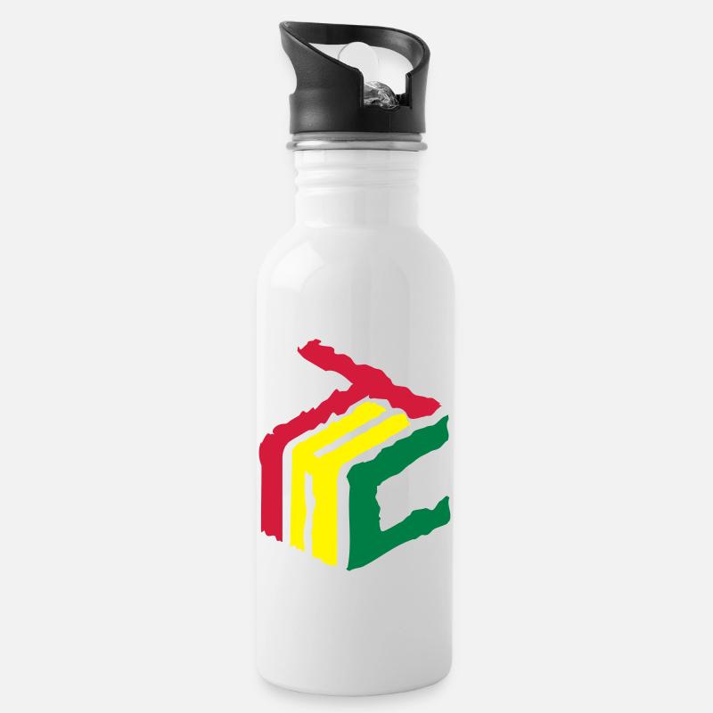 THC CUBE 3D Logo 420 - Trinkflasche mit integriertem Trinkhalm - Weiß
