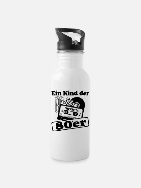 80er Party,Fun Shirt, - Ein Kind der 80er (25) - Trinkflasche mit integriertem Trinkhalm - Weiß