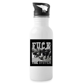 FUCK THE SYSTEM - Trinkflasche mit integriertem Trinkhalm - Weiß - Rechts