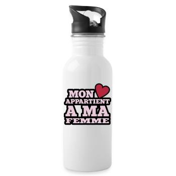 mon coeur appartient à ma femme - Gourde avec paille intégrée - blanc - Droite