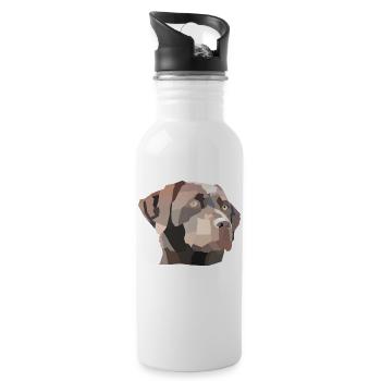 Labrador Kopf Braun Low Poly Mosaik - Trinkflasche mit integriertem Trinkhalm - Weiß - Rechts