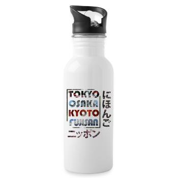 Nihon Japanese Cities Tokyo Osaka Kyoto Fuji - Water bottle with straw - white - Right