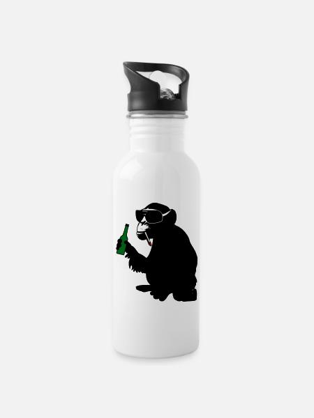 monkey with beer bottle - Trinkflasche mit integriertem Trinkhalm - Weiß