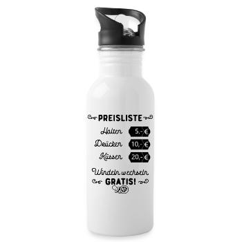 Preisliste Halten Drücken Küssen Windeln Gratis - Trinkflasche mit integriertem Trinkhalm - Weiß - Rechts