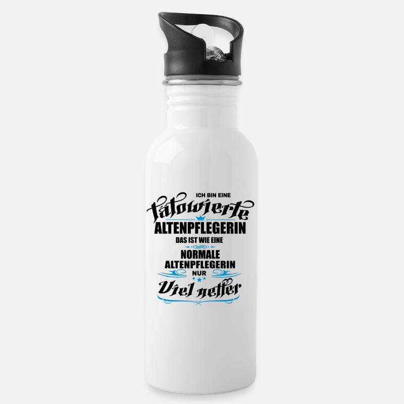 Tätowierte Altenpflegerin ist netter! - Trinkflasche mit integriertem Trinkhalm - Weiß