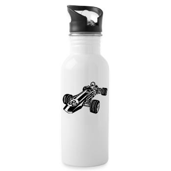 Rennwagen / Race Car 02_schwarz - Trinkflasche mit integriertem Trinkhalm - Weiß - Rechts