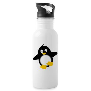 Pinguin Leuchtbauch Cartoon - Trinkflasche mit integriertem Trinkhalm - Weiß - Rechts