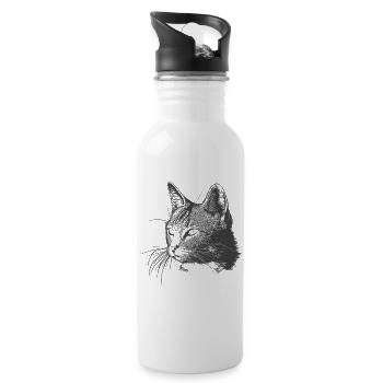 Katze - Trinkflasche mit integriertem Trinkhalm - Weiß - Rechts