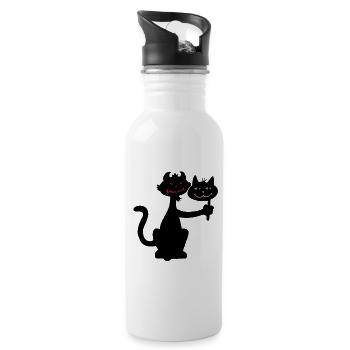 Black cat and demon - Water bottle with straw - white - Right