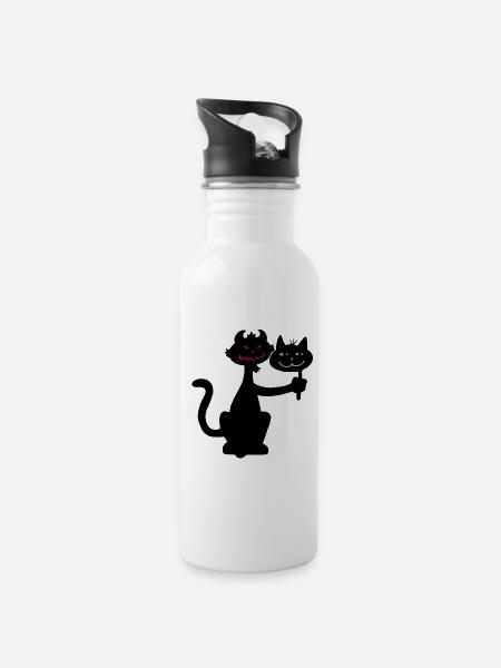 Black cat and demon - Water bottle with straw - white
