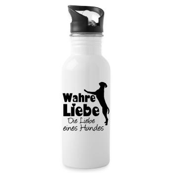 Wahre Liebe - Hund Haustier Tier Geschenk Spruch - Trinkflasche mit integriertem Trinkhalm - Weiß - Rechts