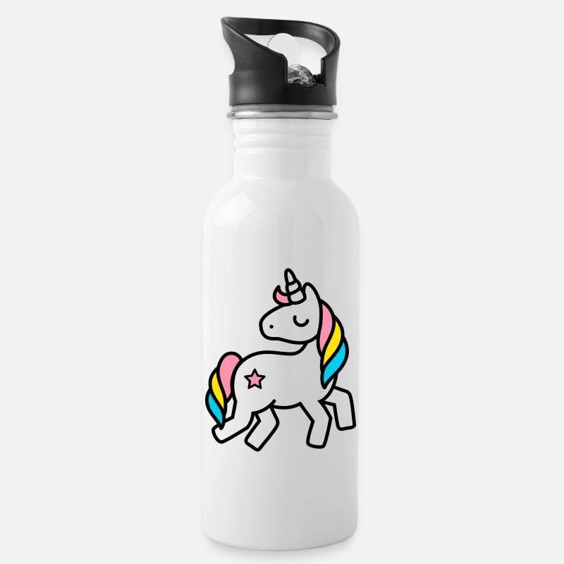 einhorn - Trinkflasche mit integriertem Trinkhalm - Weiß