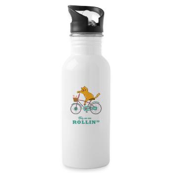 Funny cat - Water bottle with straw - white - Right