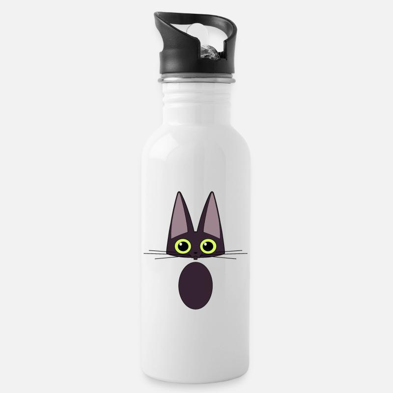 Chat noir - Gourde avec paille intégrée - blanc