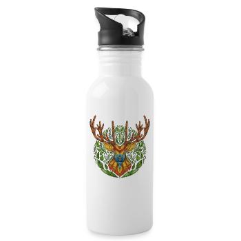 Rehe Hirsch Natur HirschKopf - Trinkflasche mit integriertem Trinkhalm - Weiß - Rechts