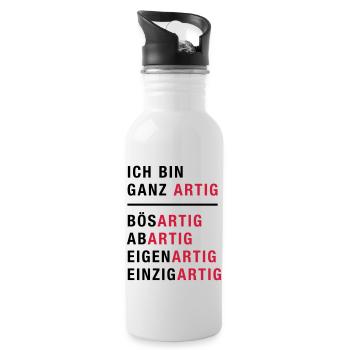 Spruch, Ich bin ganz artig - Trinkflasche mit integriertem Trinkhalm - Weiß - Rechts