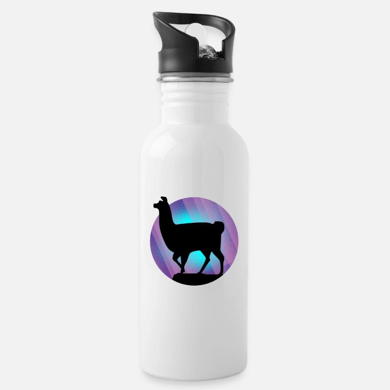 Lama Alpaka - Trinkflasche mit integriertem Trinkhalm - Weiß
