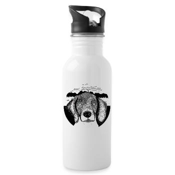 Hund Portrait Zentangle - Trinkflasche mit integriertem Trinkhalm - Weiß - Rechts