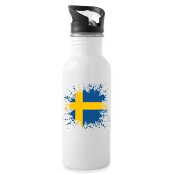 Sweden flag color splashes - Water bottle with straw - white - Right