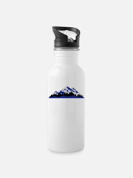 montagnes, hiver - Gourde avec paille intégrée - blanc