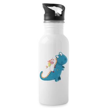 Einhorn Reitet T Rex Dinosaurier I Cooles Geschenk - Trinkflasche mit integriertem Trinkhalm - Weiß - Rechts