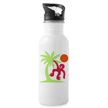 Affe Palme Sonne - Trinkflasche mit integriertem Trinkhalm - Weiß - Rechts
