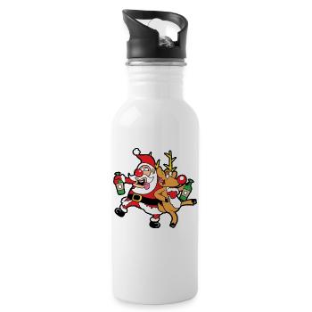 Lustiges Rentier Weihnachten Christmas Xmas - Trinkflasche mit integriertem Trinkhalm - Weiß - Rechts