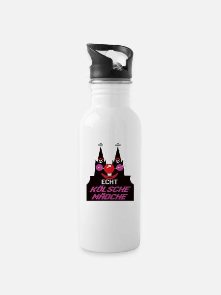 Kölner Karneval Alaaf Echt koelsche Maedche - Trinkflasche mit integriertem Trinkhalm - Weiß