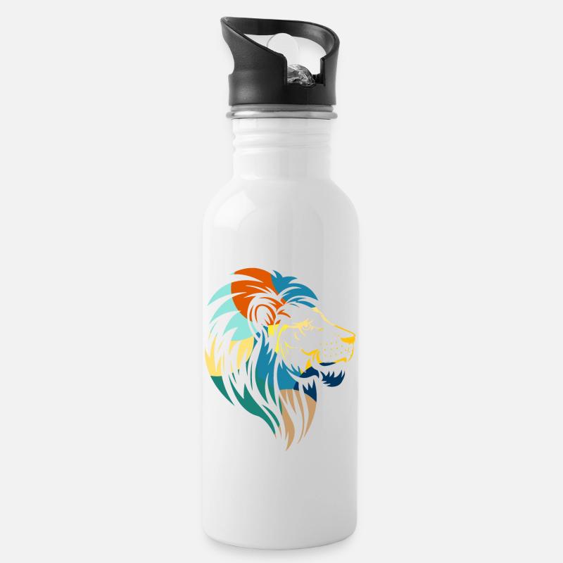 Lion géométrique - Gourde avec paille intégrée - blanc