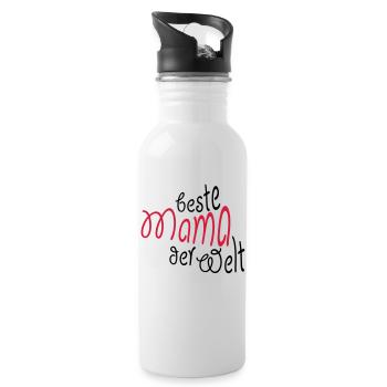 Geschenk für Mama - Beste Mama der Welt - Trinkflasche mit integriertem Trinkhalm - Weiß - Rechts