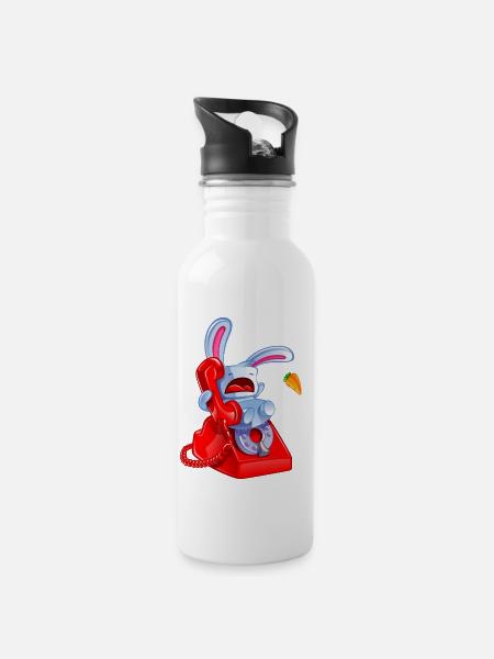 lapin qui téléphone.png - Gourde avec paille intégrée - blanc