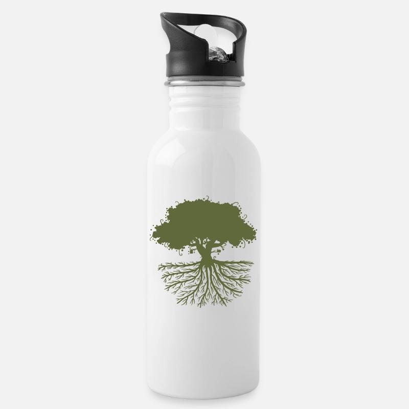 tree roots green - Trinkflasche mit integriertem Trinkhalm - Weiß